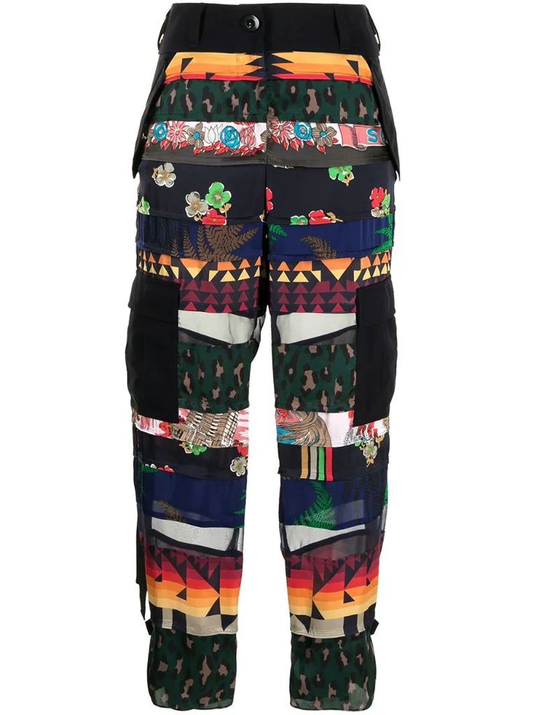 geometric-print patchwork trousers