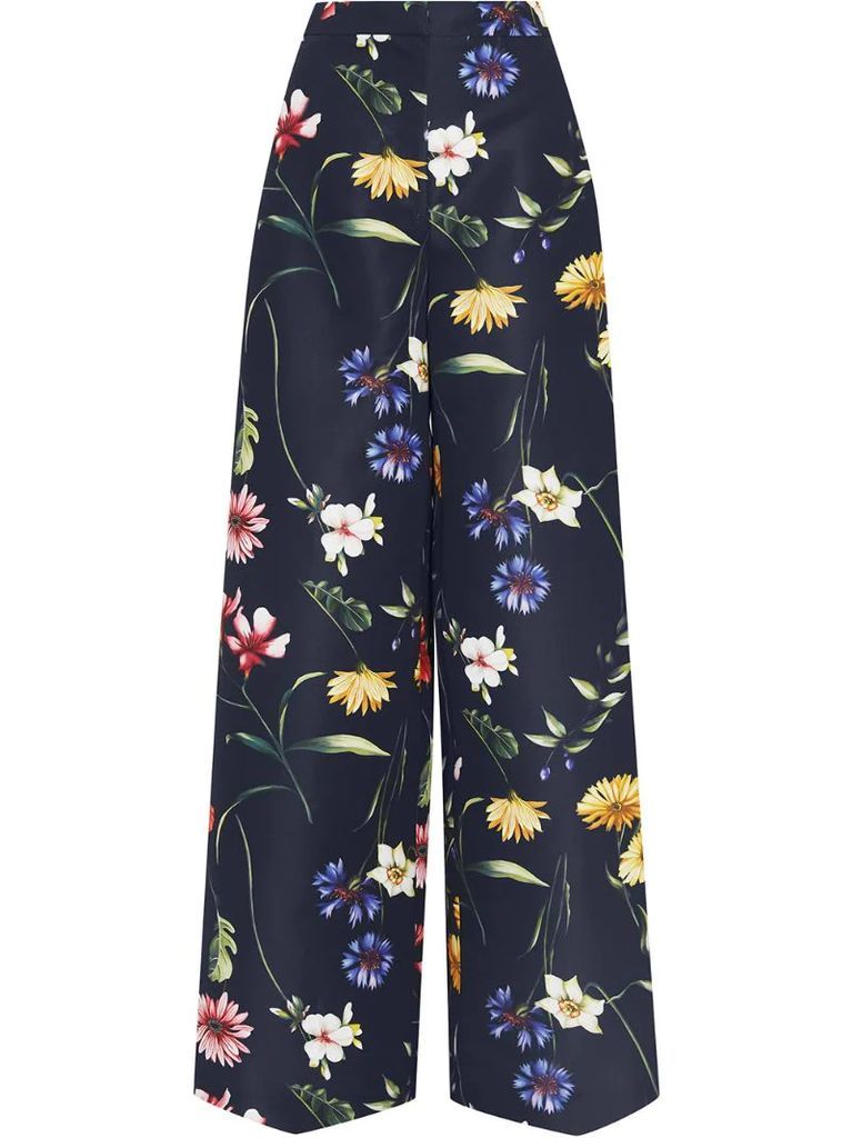 floral-print wide trousers