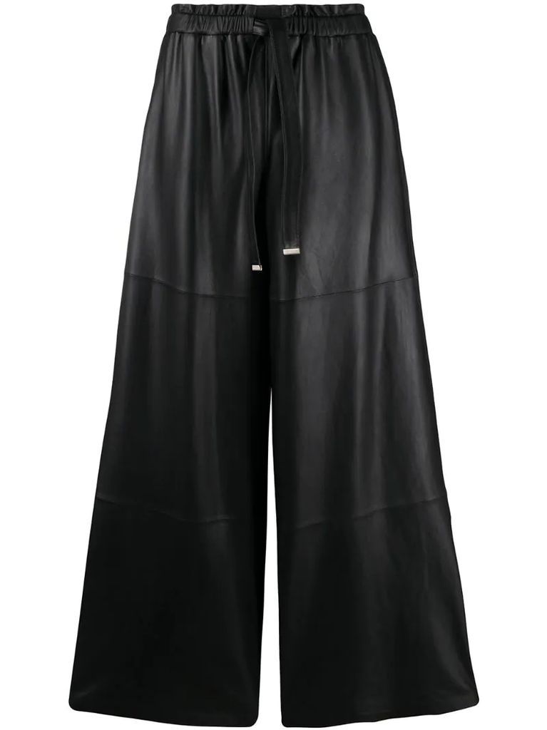 tied waist leather palazzo trousers