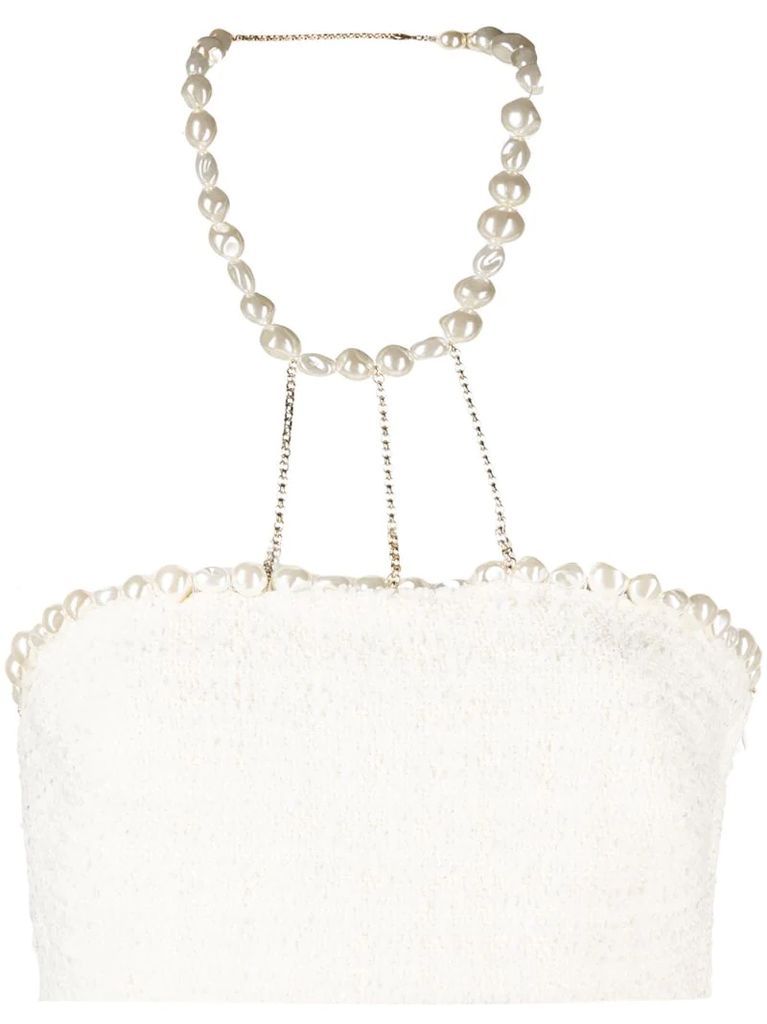 faux pearl detailed cropped halter neck