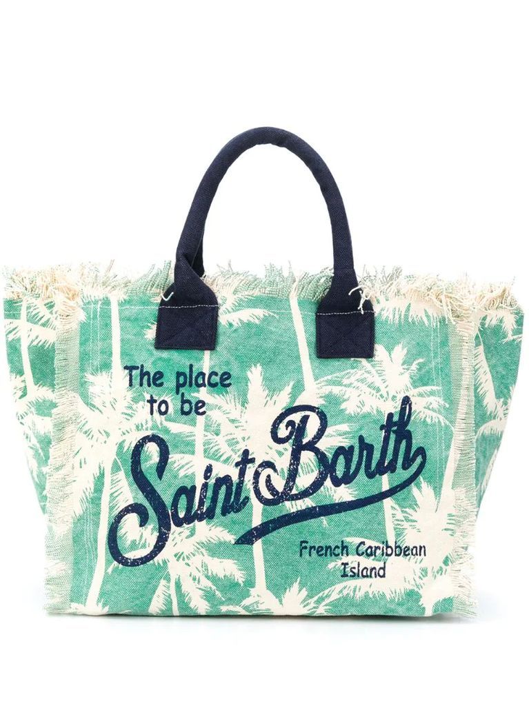 palm tree logo print beach bag