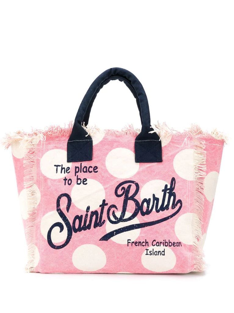 polka dot logo print beach bag