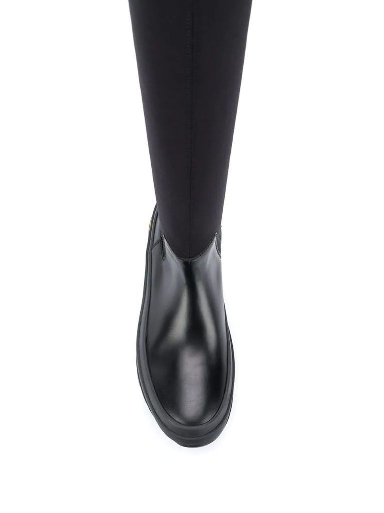 panelled knee-high boots