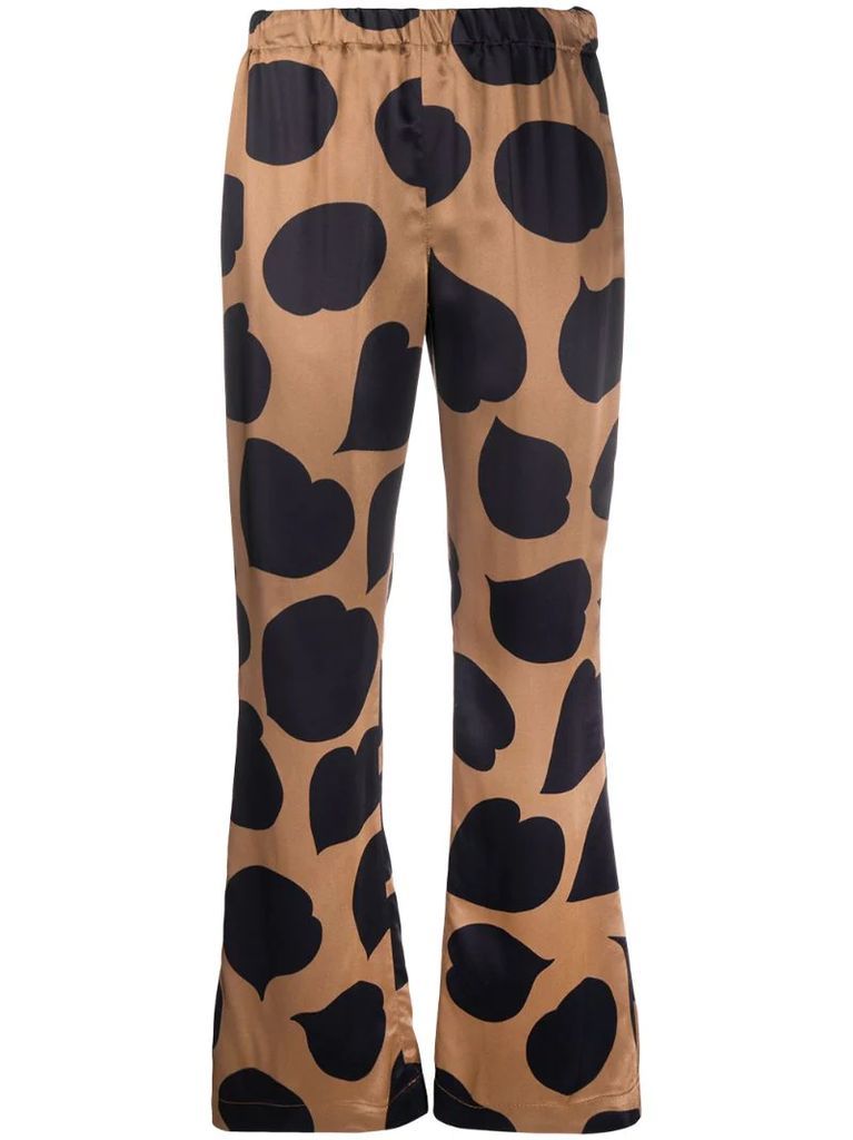 printed flared trousers