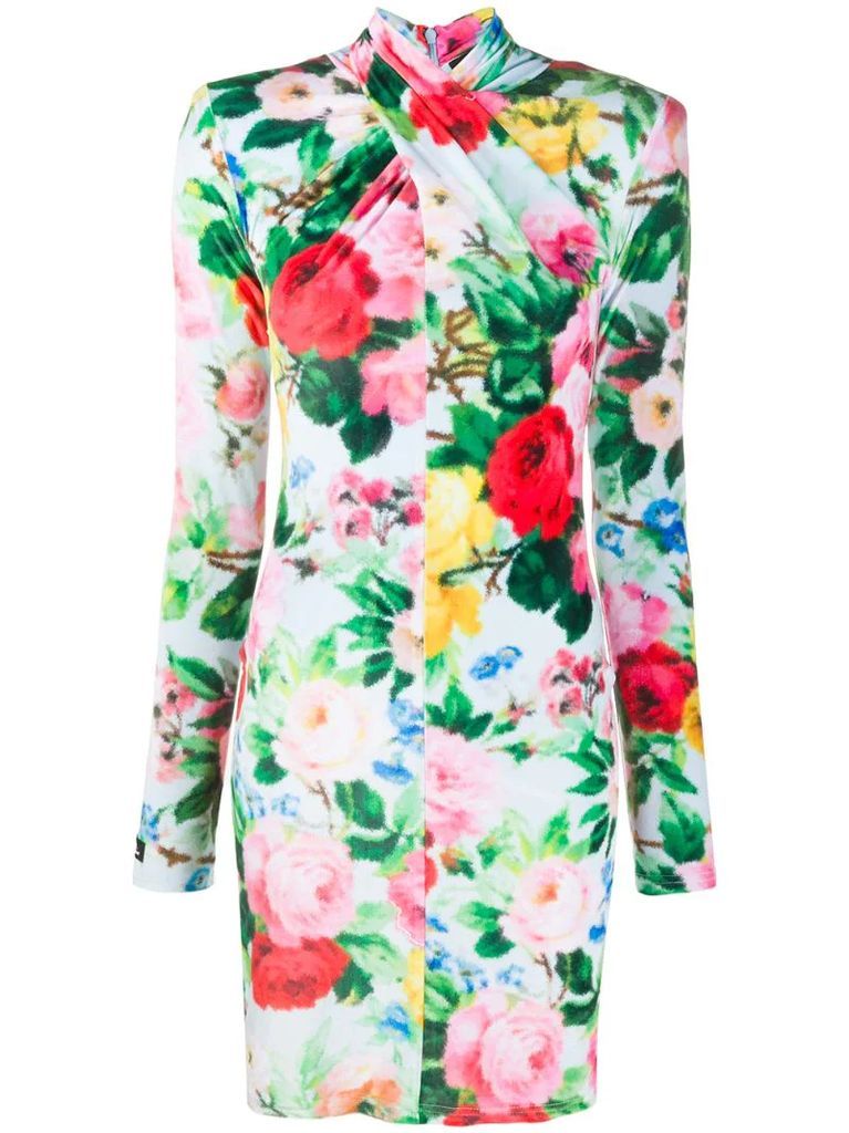 twisted neck floral print dress