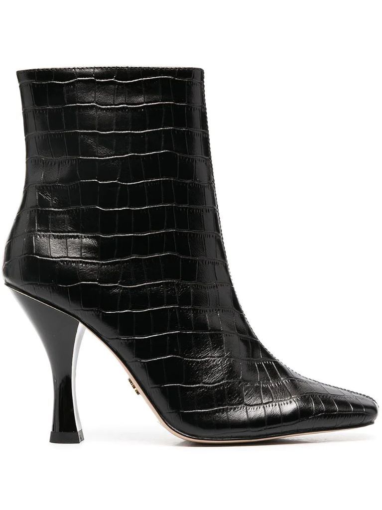 croc-effect leather ankle boots