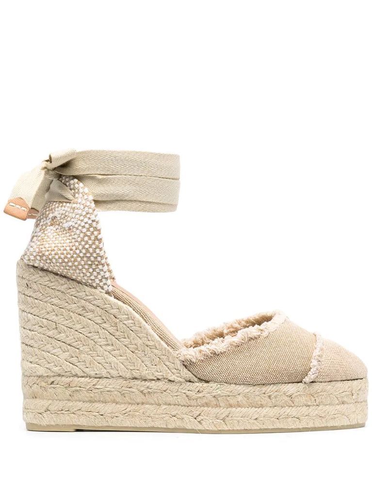 wedge-heeled espadrille with ankle ties