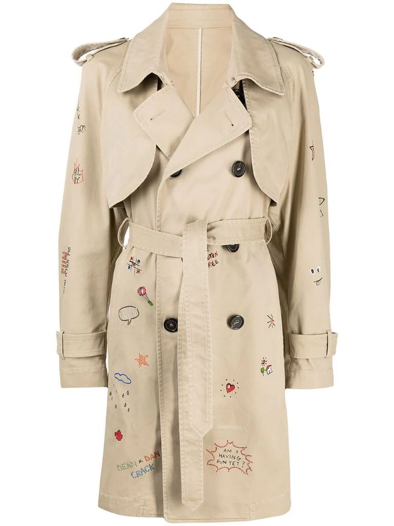 logo-embroidered trench coat