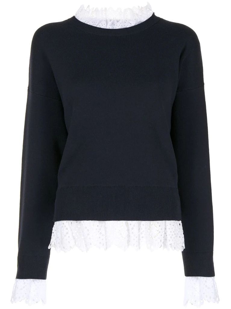 embroidered lace-trim jumper