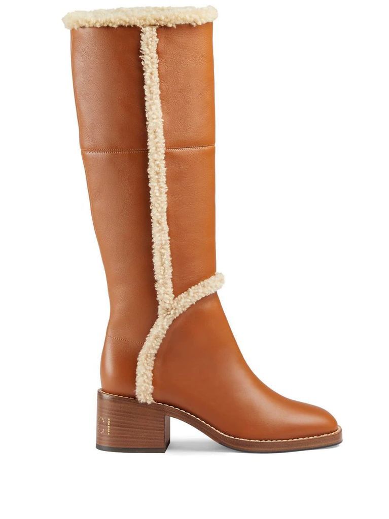 shearling-trim knee boots
