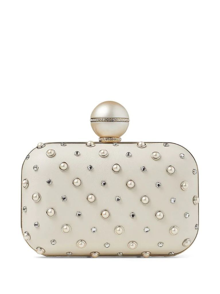 Cloud pearl-embellished clutch bag