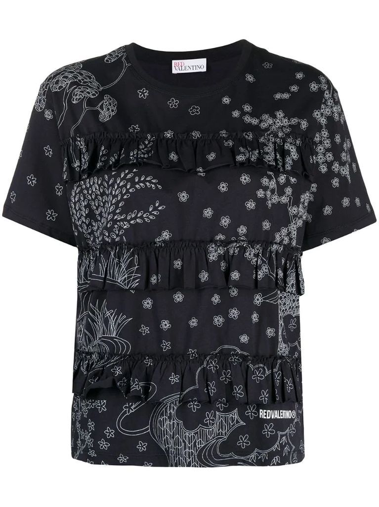 floral print ruffled T-shirt