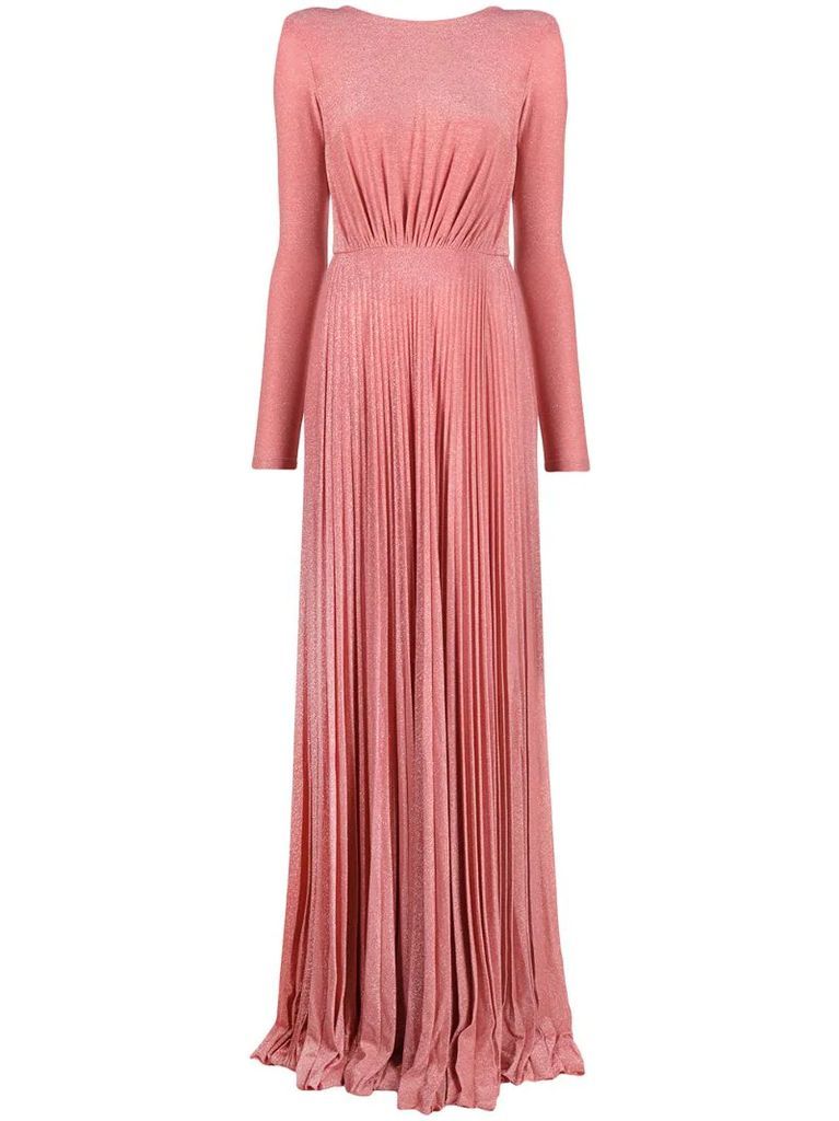pleated V-back gown