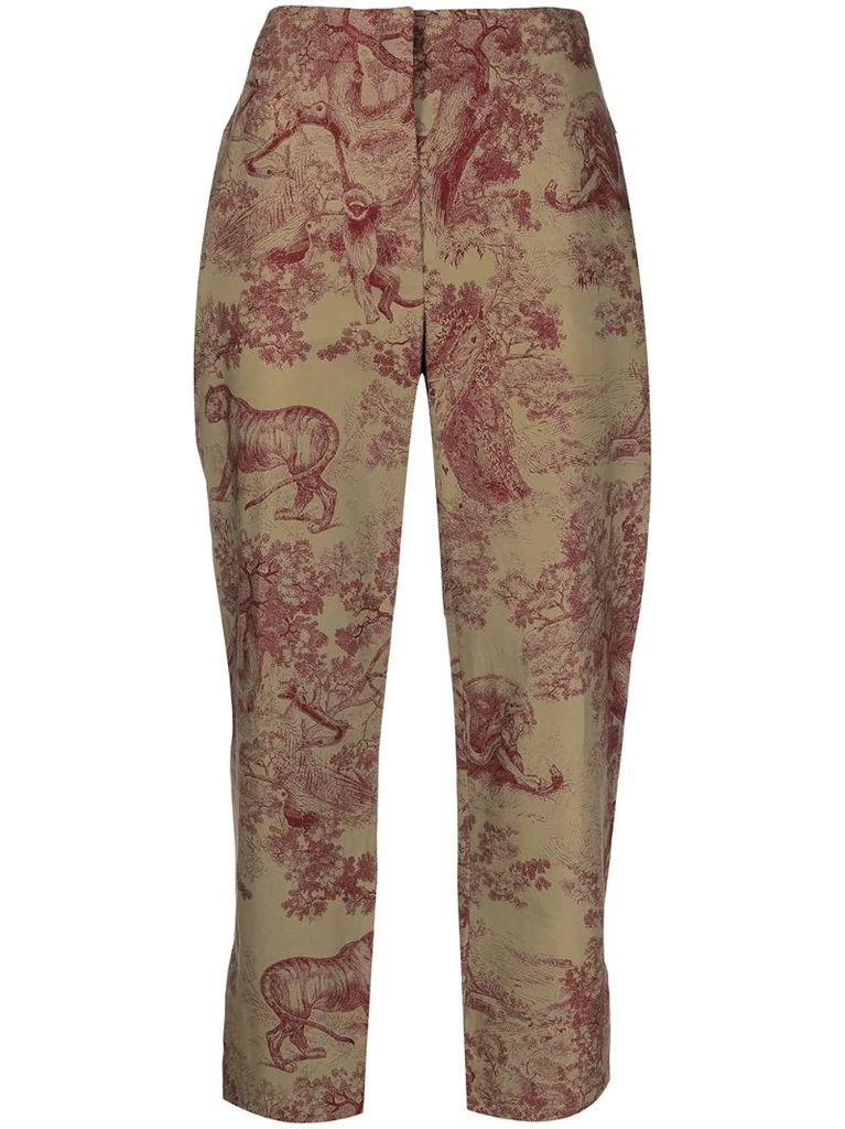 pre-owned animal print cropped trousers