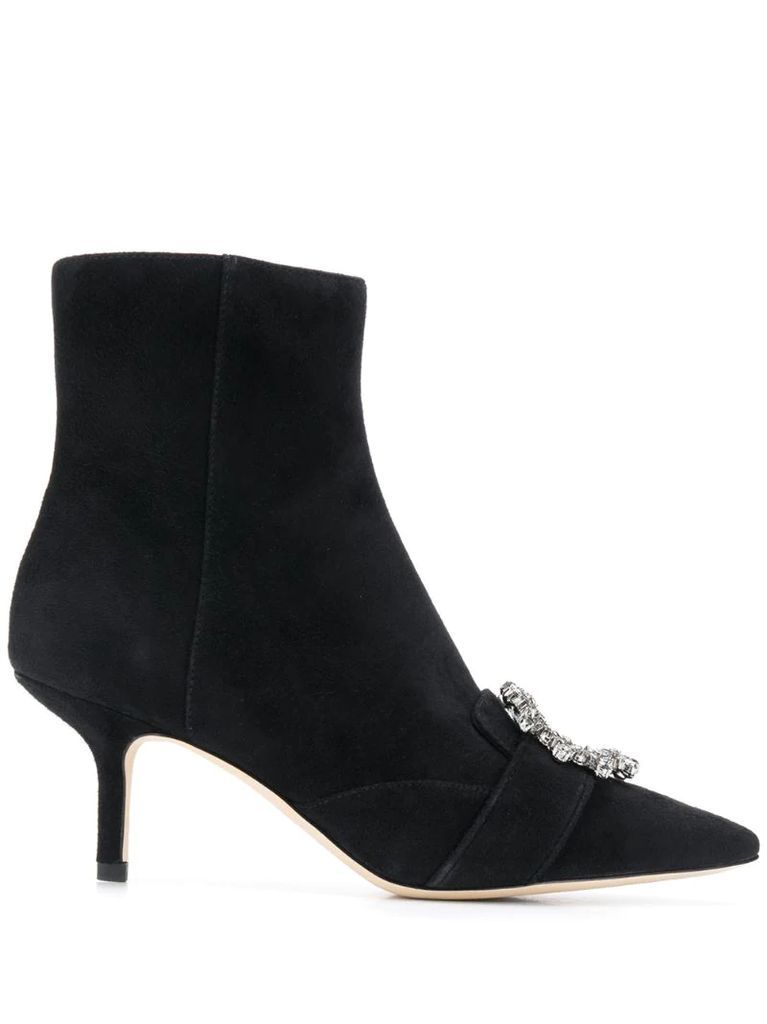 embellished-buckle ankle boots