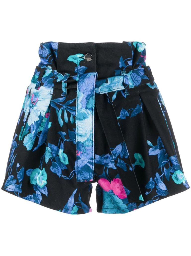 high-waisted floral print shorts