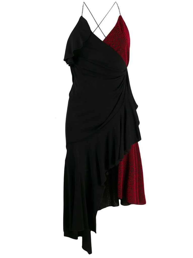asymmetric wrap-style color-block dress