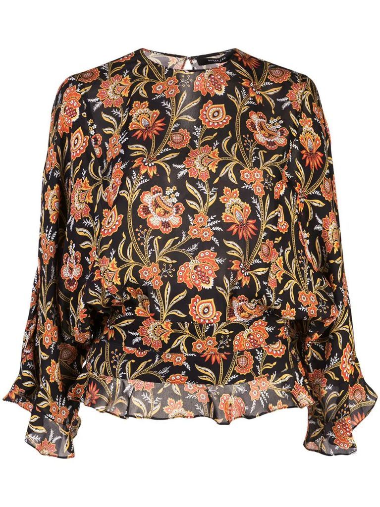 ruffle hem floral print blouse