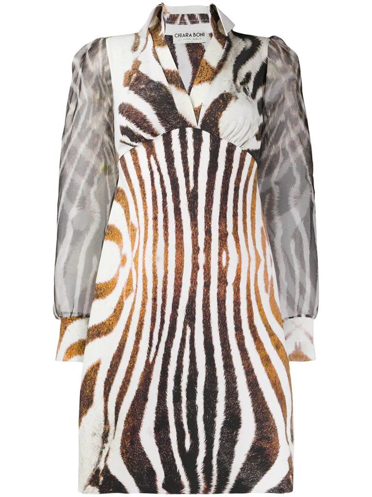 Alithia zebra-print open-collar mini dress