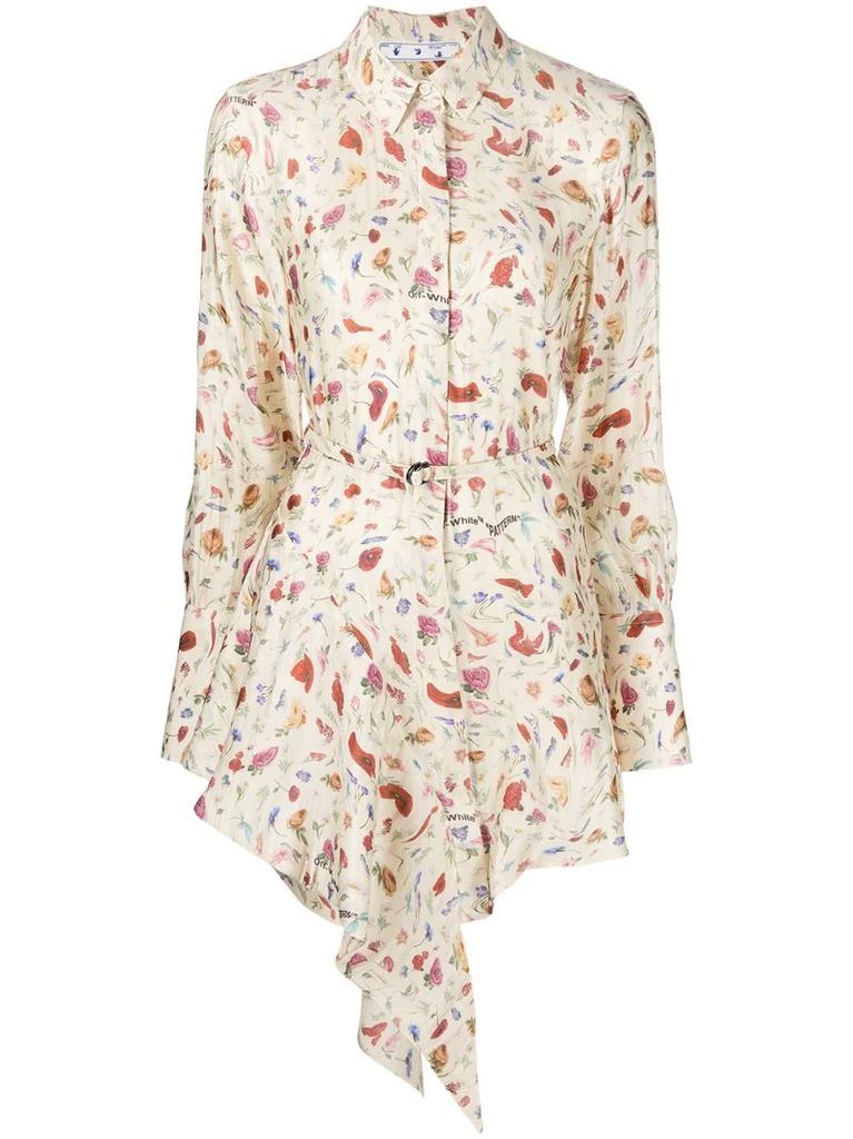 draped floral shirt dress