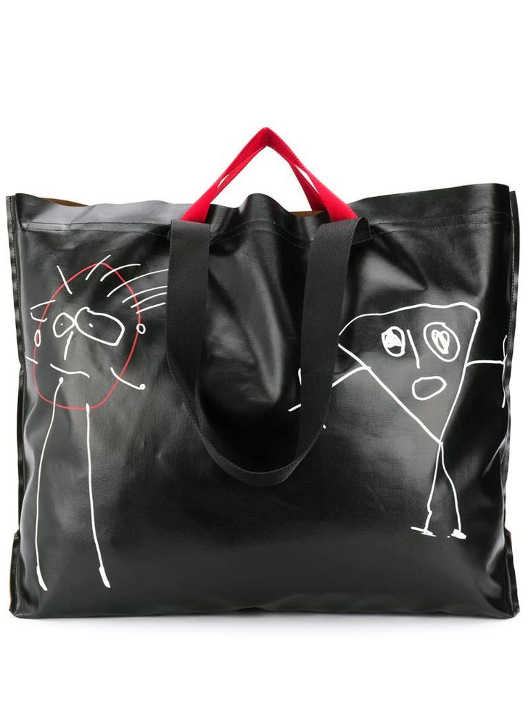 oversized sketch-print tote bag