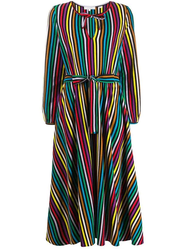 belted striped long dress