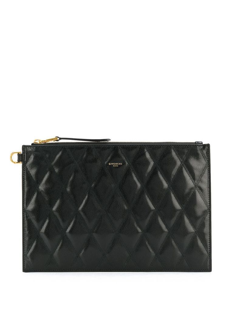 quilted logo clutch