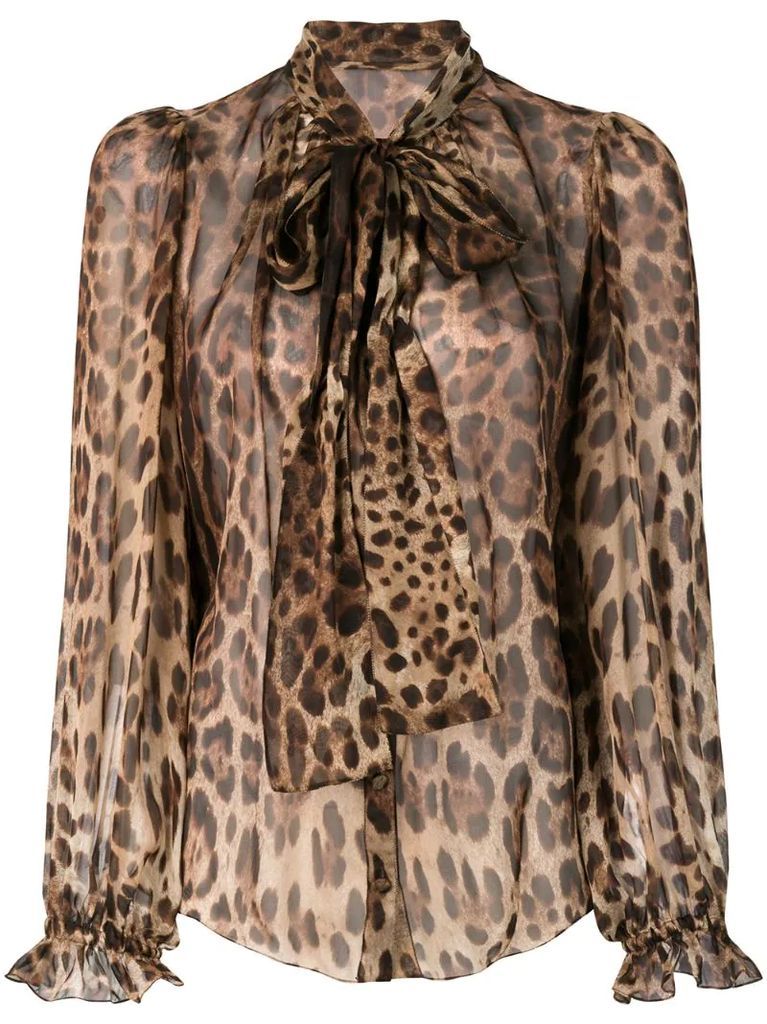 leopard-print pussy bow blouse