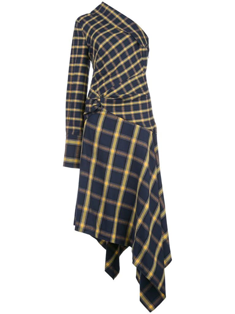 check pattern asymmetric dress
