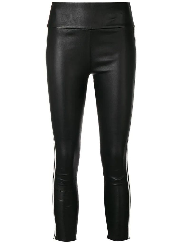 striped stretch leather trousers