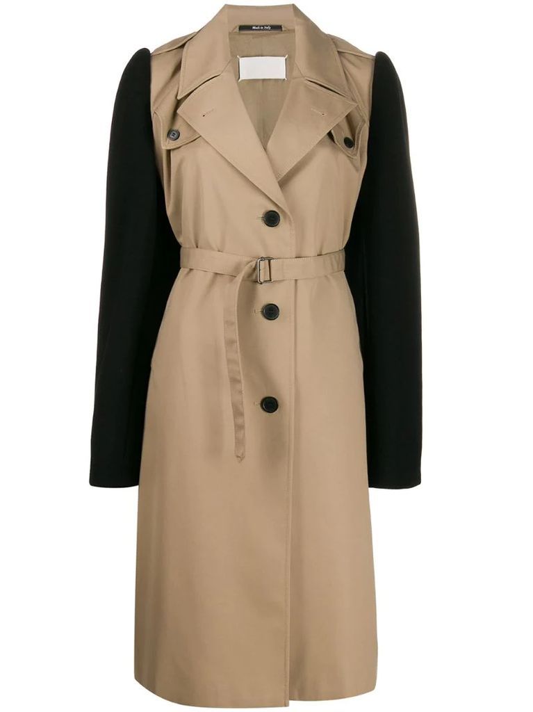colour block belted trench coat