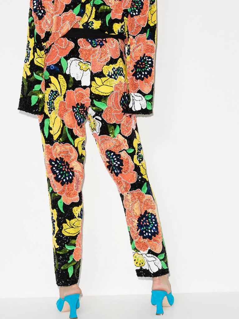 sequin-embellished floral-print track pants