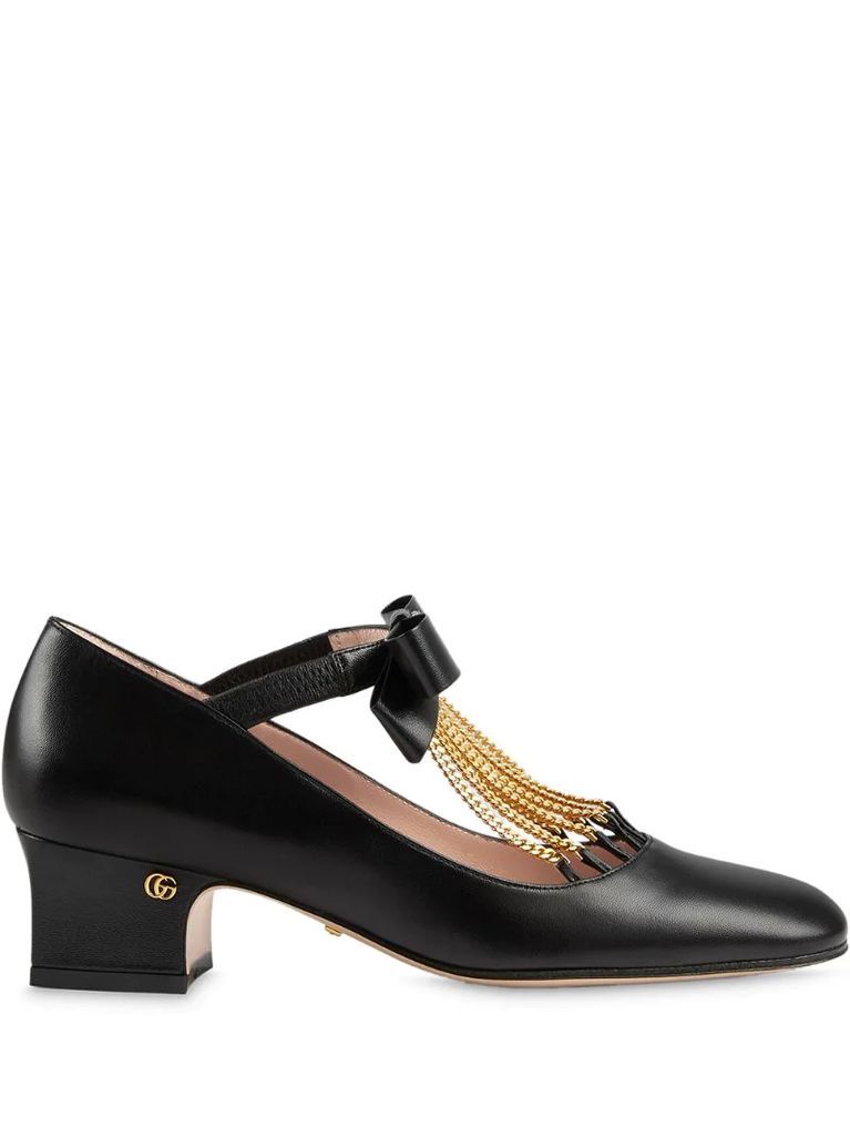 chain-trimmed Mary-Jane pumps