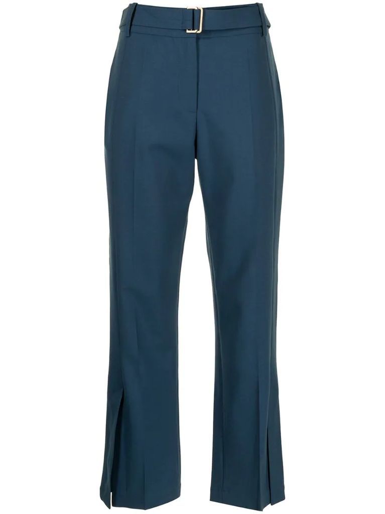 belted-waist cropped trousers