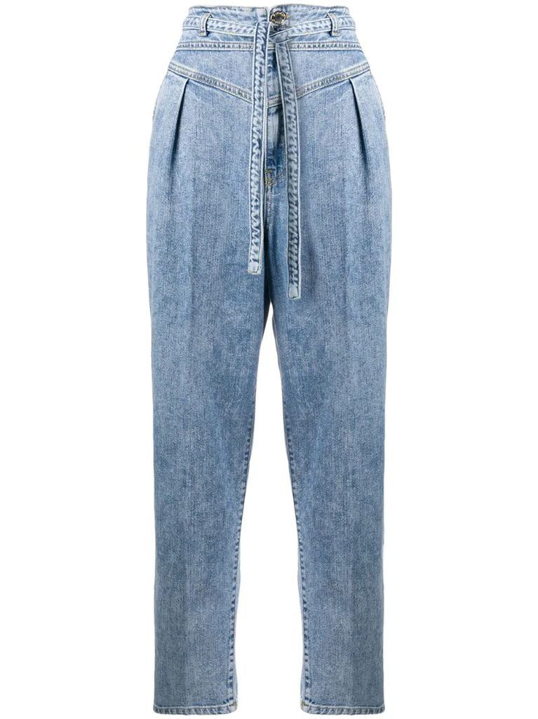 high-waist belted jeans