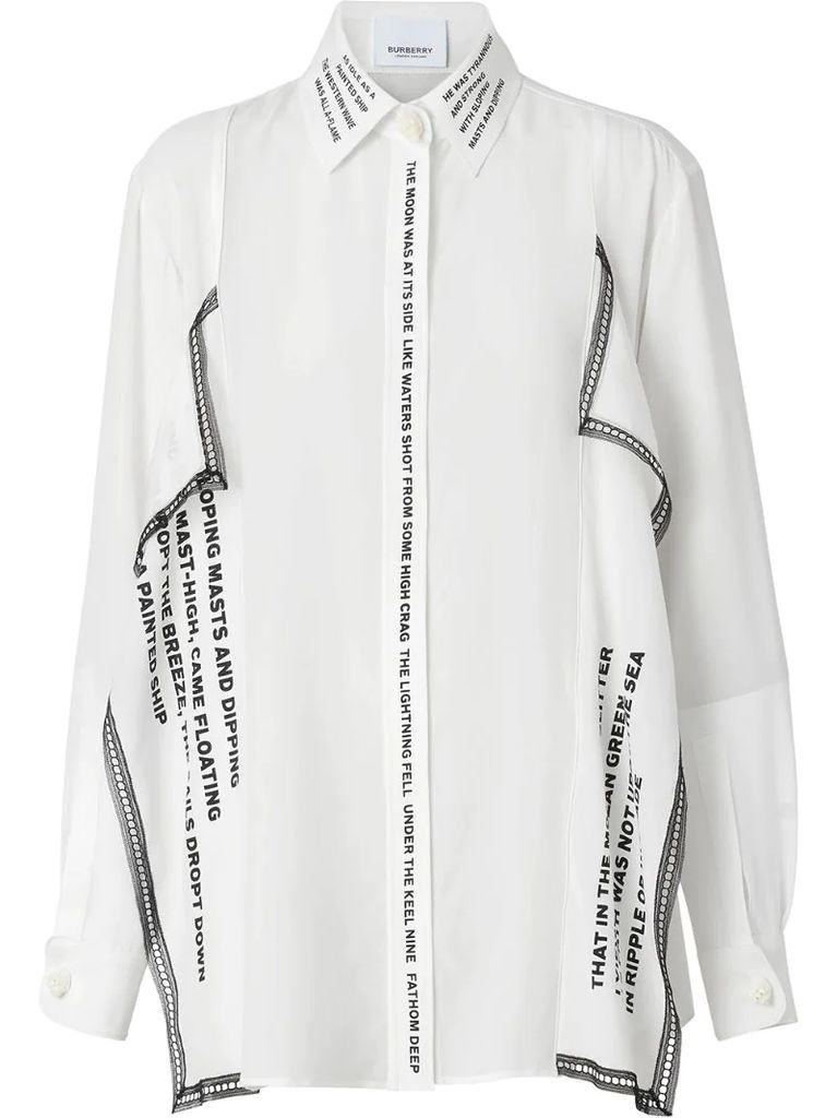Mariner print lace trim oversized shirt
