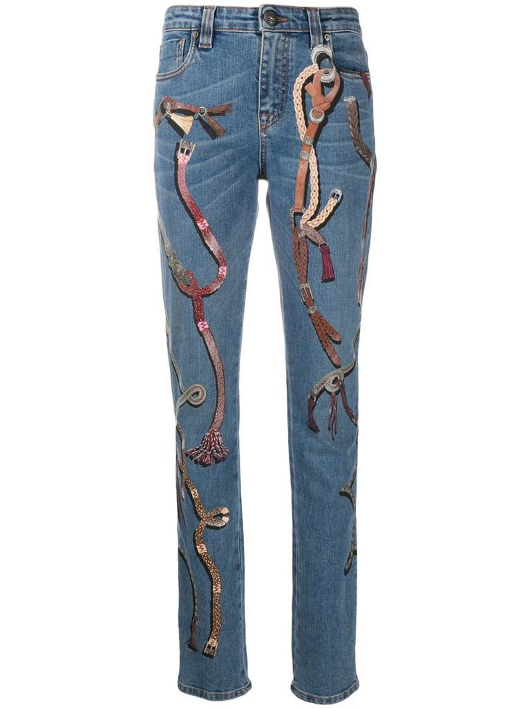 buckle-print slim fit jeans
