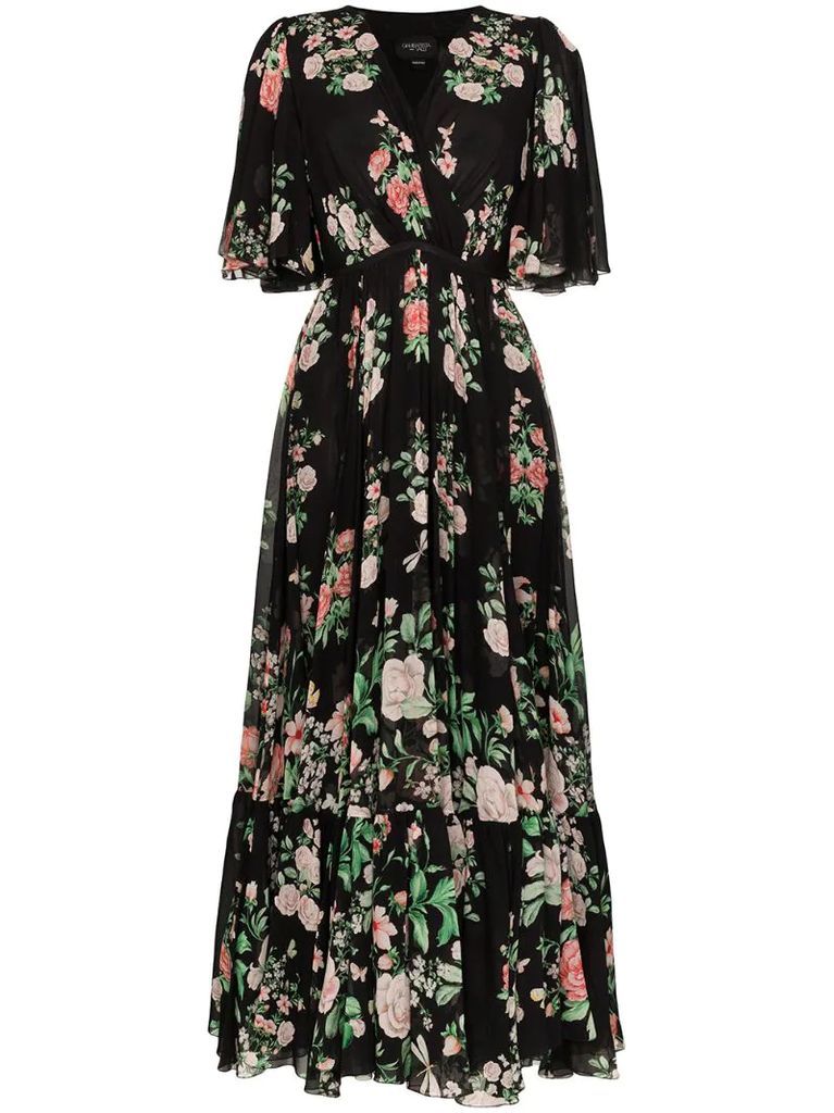 ruffled floral print maxi dress
