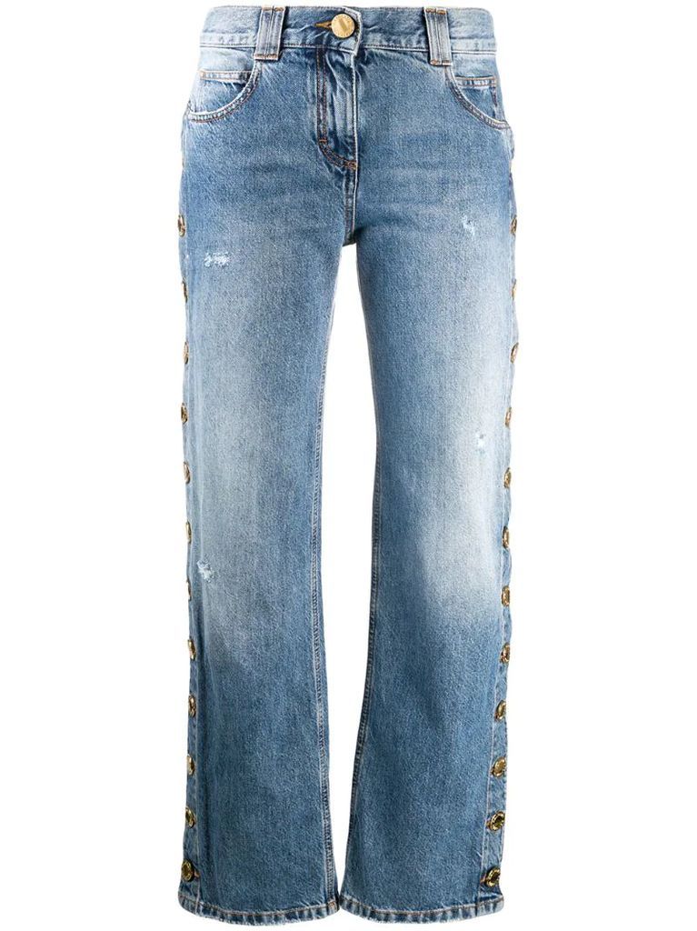 buttoned straight-leg jeans