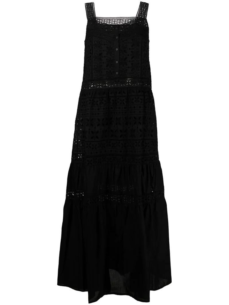 embroidered-design tiered maxi dress
