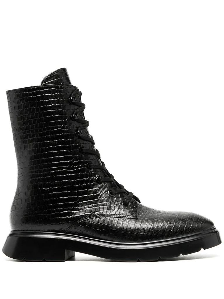 crocodile-effect ankle boots