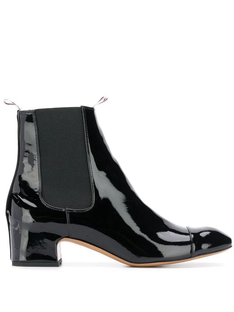 Block Heel Patent Leather Chelsea Boot