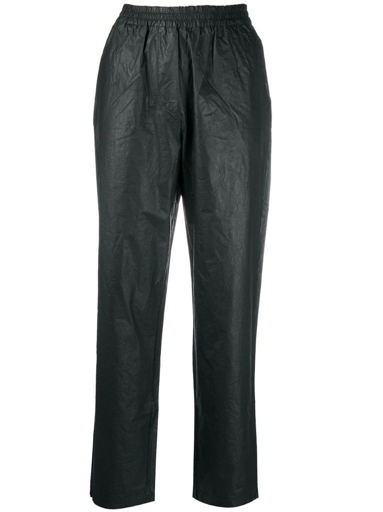 waxed cotton tapered trousers
