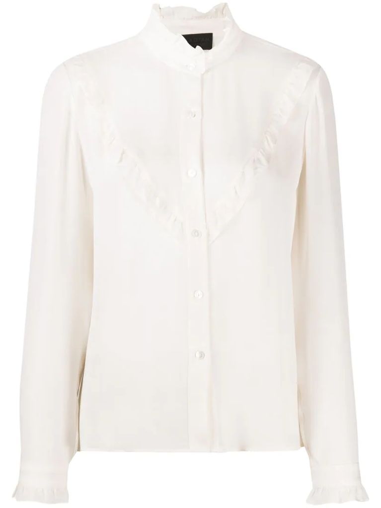 ruffle bib silk blouse