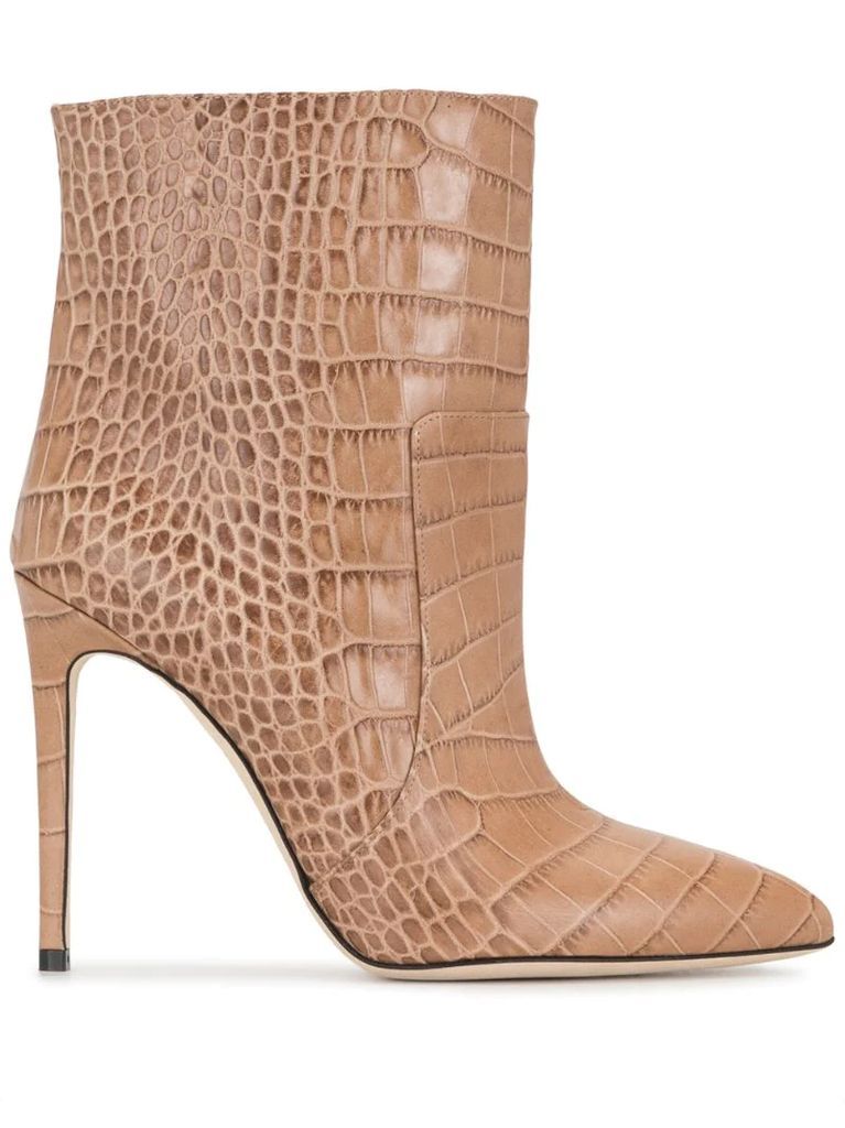 crocodile-effect leather ankle boots
