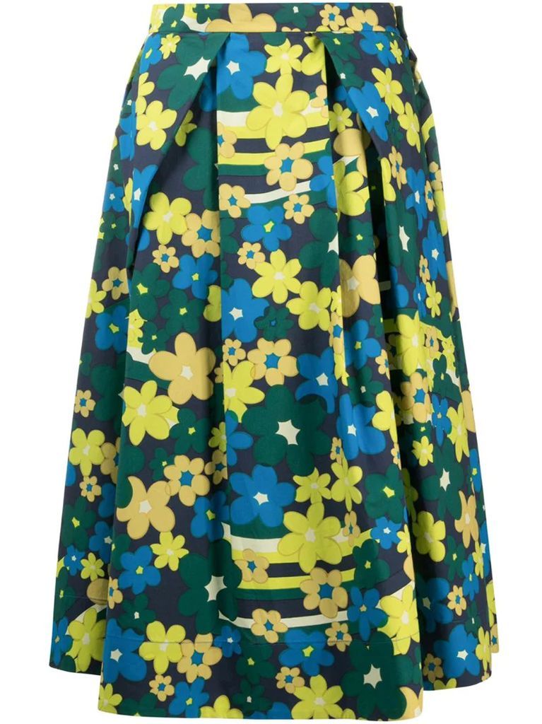 floral-print pleated midi-skirt