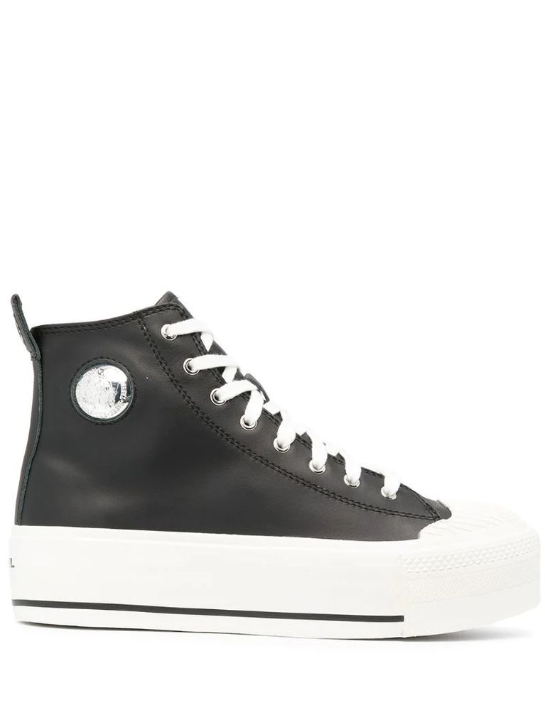 high-top flatform leather sneakers