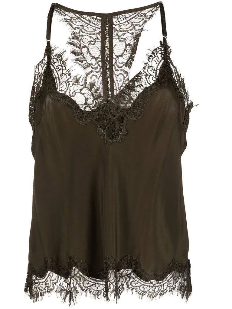 floral lace trim sleeveless blouse