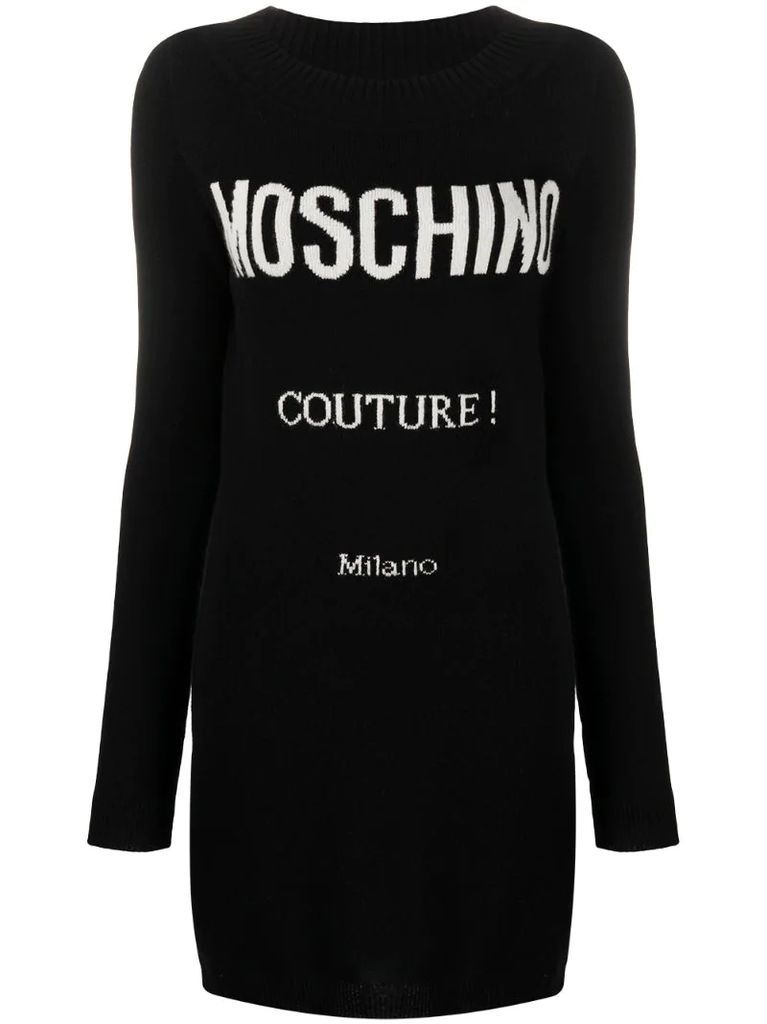 Couture logo-print knitted dress