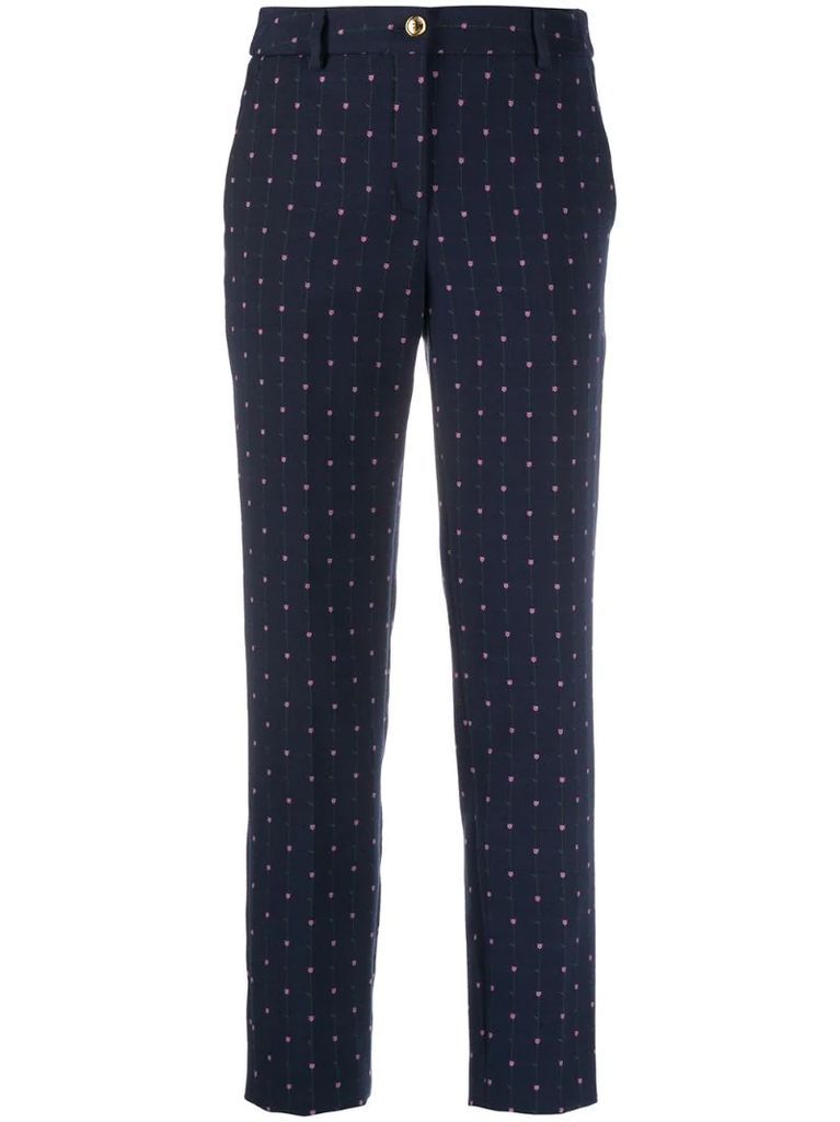 tulip-embroidered slim trousers